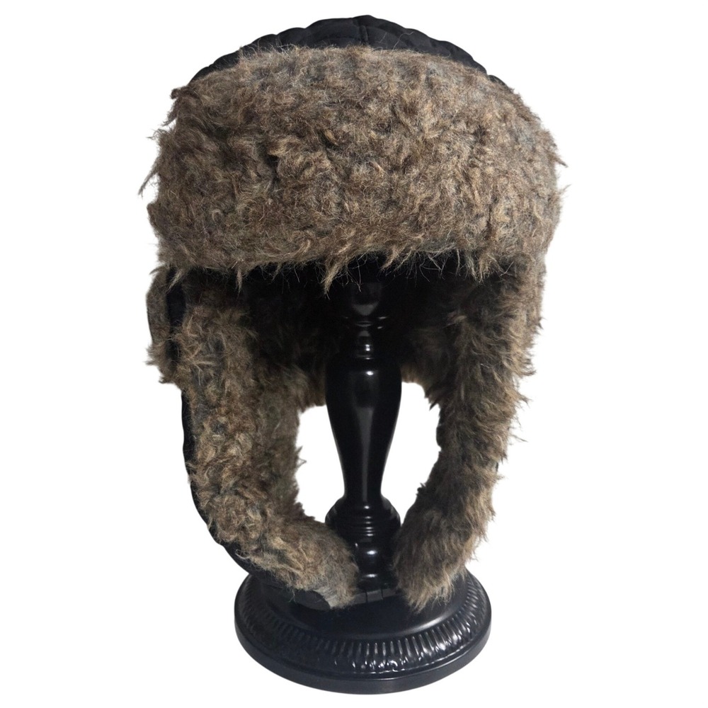 SA CO Boys Trapper Hat Black Quilted Faux Fur Aviator Ear Flap Cap Chin Strap